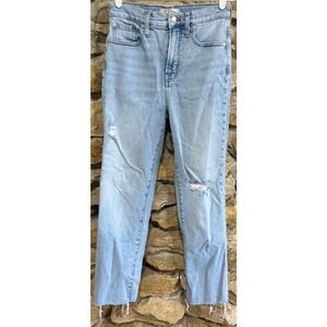 Women’s Madewell Distressed Light Wash The Perfect Vintage Jean Rae Hem Size 25